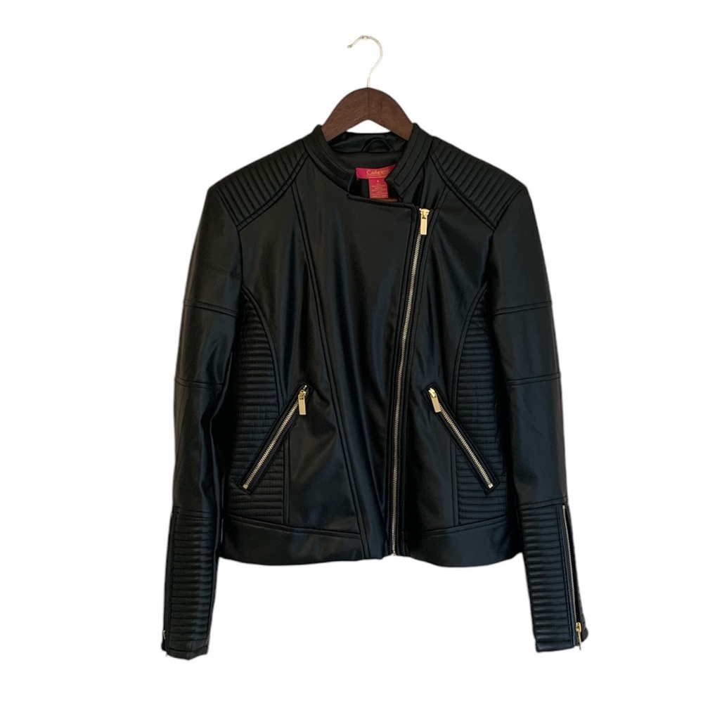 NWT‎ Catherine Malandrino black faux leather moto jacket size small edgy rock